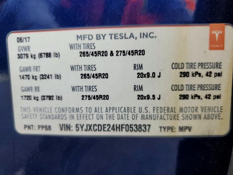 Aukcja sprzedaży 2017 Tesla Model X, vin: 5YJXCDE24HF053837, numer aukcji: 77722065