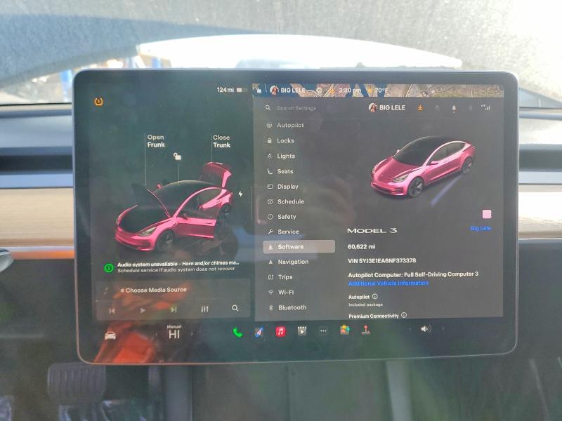 76372765 :رقم المزاد ، 5YJ3E1EA6NF373378 vin ، 2022 Tesla Model 3 مزاد بيع