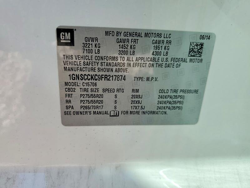 Продажа на аукционе авто 2015 Chevrolet Tahoe, vin: 1GNSCCKC9FR217874, номер лота: 78380645