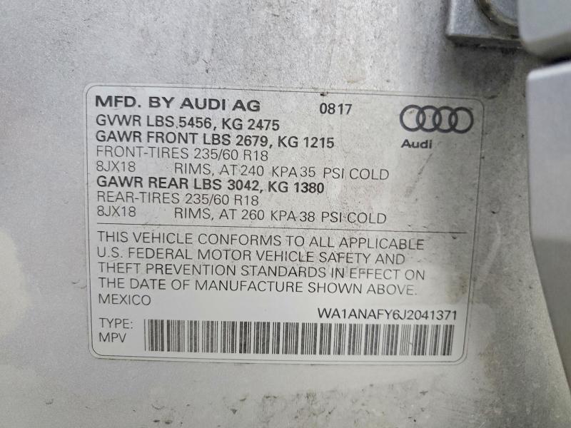 2018 Audi Q5 მანქანა იყიდება აუქციონზე, vin: WA1ANAFY6J2041371, აუქციონის ნომერი: 78997915