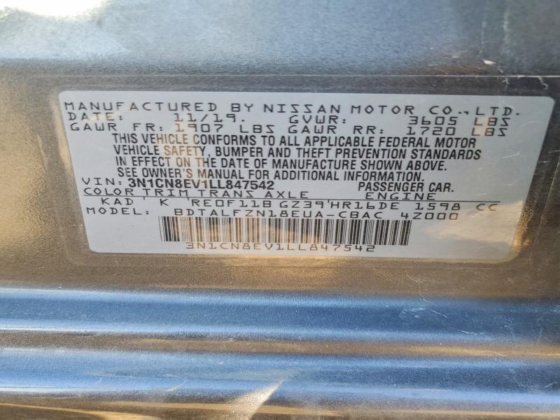Aukcja sprzedaży 2020 Nissan Versa, vin: 3N1CN8EV1LL847542, numer aukcji: 78816385