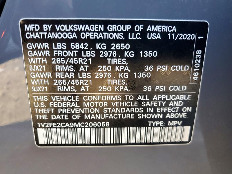 Продаж на аукціоні авто 2021 Volkswagen Atlas Cross Sport, vin: 1V2FE2CA9MC206058, номер лоту: 75282065