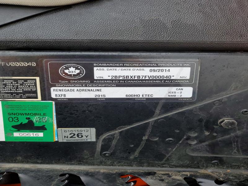 Aukcja sprzedaży 2015 Ski Doo Renegade 600, vin: 2BPSBXFB7FV000040, numer aukcji: 76917825