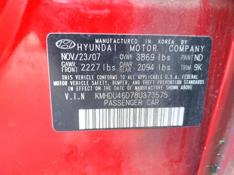 76441015 :رقم المزاد ، KMHDU46D78U373575 vin ، 2008 Hyundai Elantra مزاد بيع