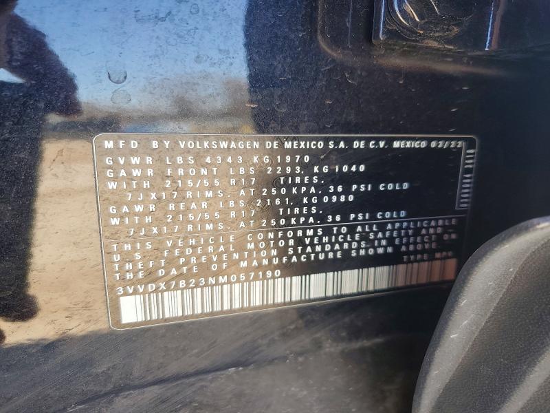 Aukcja sprzedaży 2022 Volkswagen Taos, vin: 3VVDX7B23NM057190, numer aukcji: 76744195