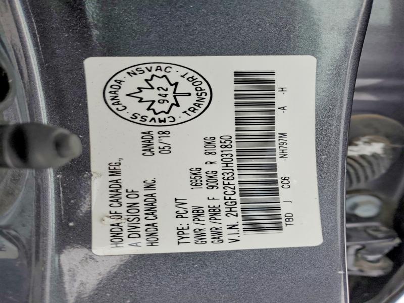 2018 Honda Civic მანქანა იყიდება აუქციონზე, vin: 2HGFC2F63JH031850, აუქციონის ნომერი: 75421865