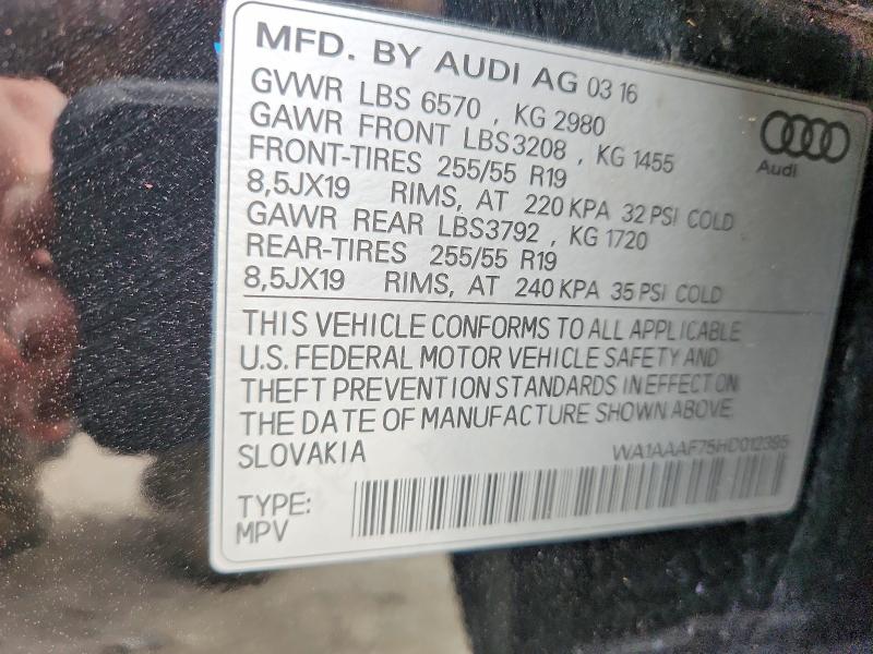 Aukcja sprzedaży 2017 Audi Q7, vin: WA1AAAF75HD012395, numer aukcji: 78669305