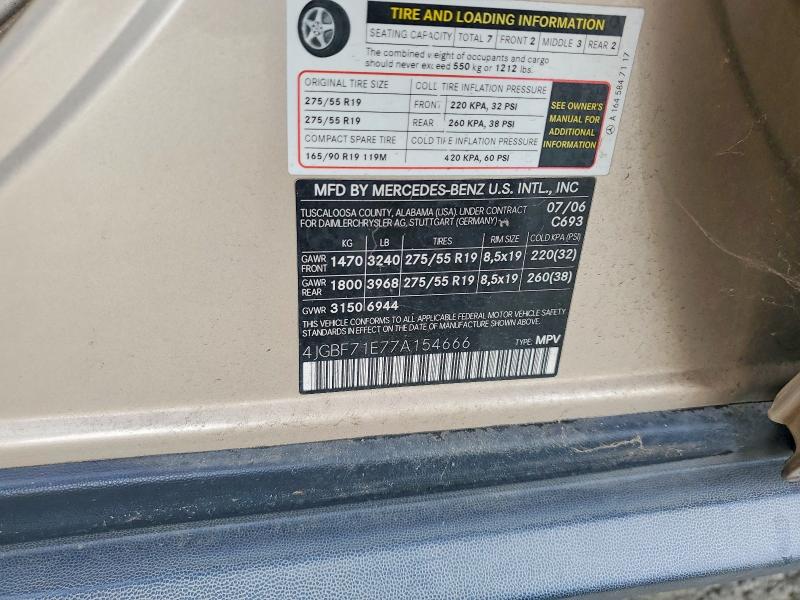 78492825 :رقم المزاد ، 4JGBF71E77A154666 vin ، 2007 Mercedes-benz Gl مزاد بيع