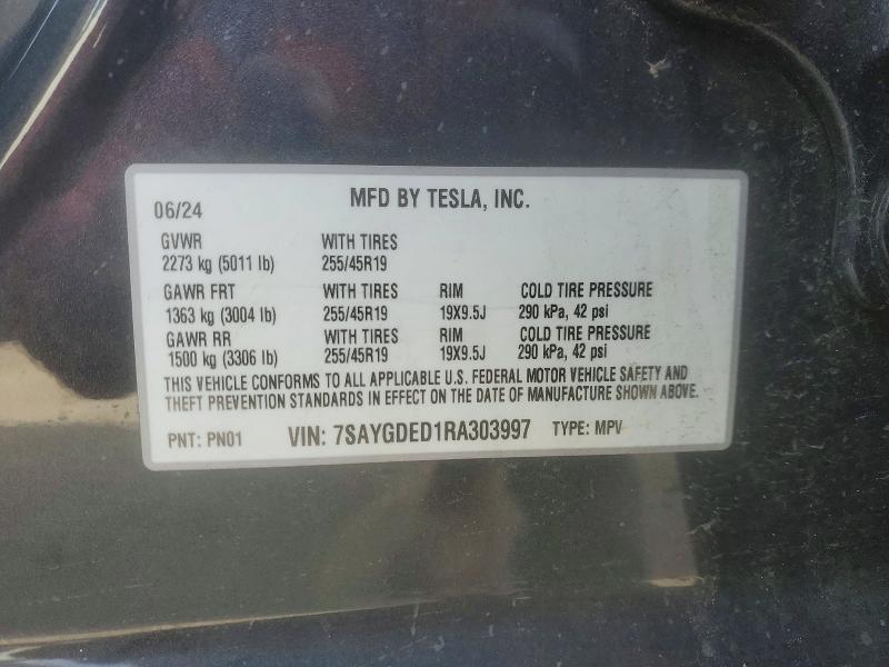 78482095 :رقم المزاد ، 7SAYGDED1RA303997 vin ، 2024 Tesla Model Y مزاد بيع