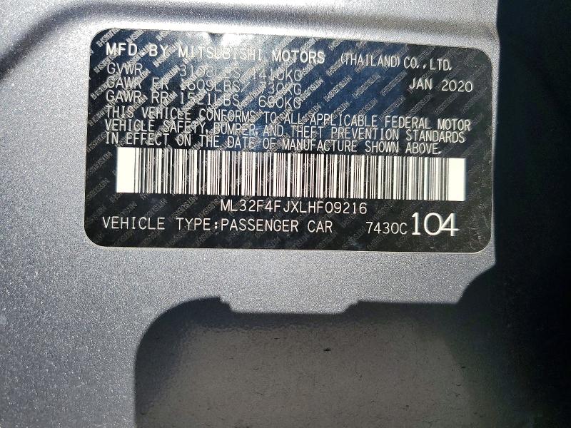 2020 Mitsubishi Mirage მანქანა იყიდება აუქციონზე, vin: ML32F4FJXLHF09216, აუქციონის ნომერი: 77596285