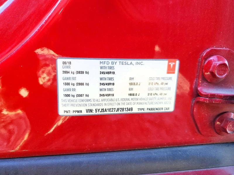 Продаж на аукціоні авто 2018 Tesla Model S, vin: 5YJSA1E27JF281349, номер лоту: 79019155