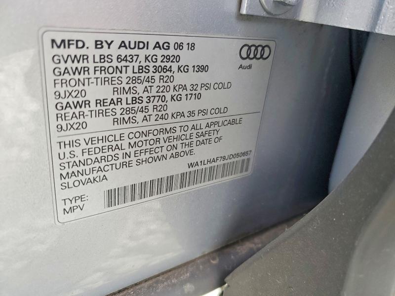 Продаж на аукціоні авто 2018 Audi Q7, vin: WA1LHAF79JD050657, номер лоту: 78728305