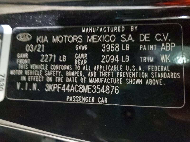 2021 Kia Forte მანქანა იყიდება აუქციონზე, vin: 3KPF44AC8ME354876, აუქციონის ნომერი: 78676575