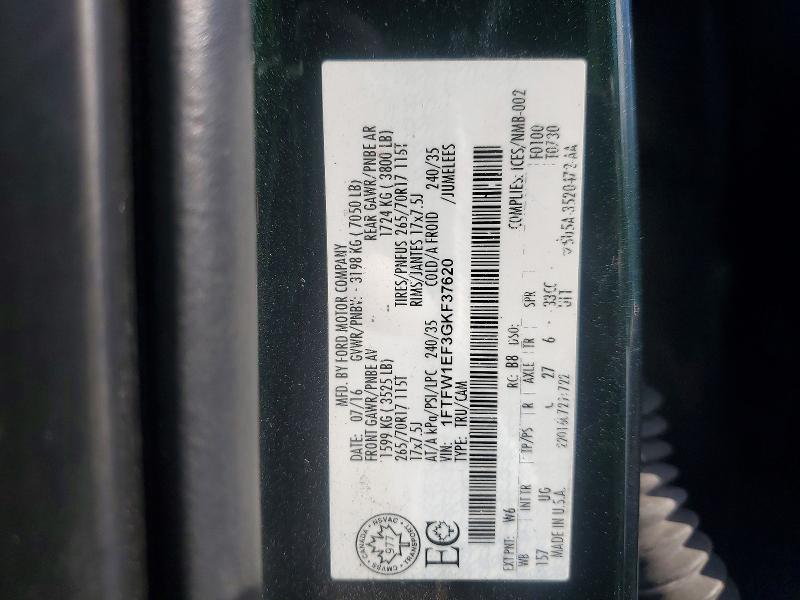 2016 Ford F150 მანქანა იყიდება აუქციონზე, vin: 1FTFW1EF3GKF37620, აუქციონის ნომერი: 78612325