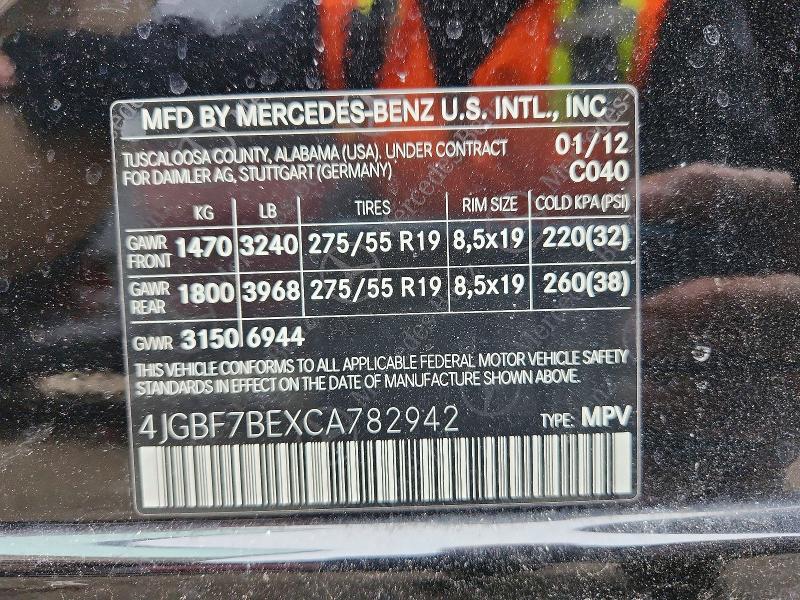 Продаж на аукціоні авто 2012 Mercedes-benz Gl, vin: 4JGBF7BEXCA782942, номер лоту: 75808465