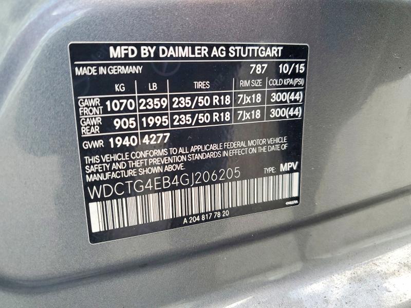 Aukcja sprzedaży 2016 Mercedes-benz Gla, vin: WDCTG4EB4GJ206205, numer aukcji: 78295515