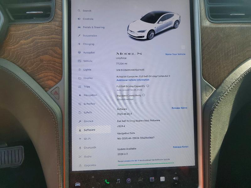 76388105 :رقم المزاد ، 5YJSA1E26KF347925 vin ، 2019 Tesla Model S مزاد بيع