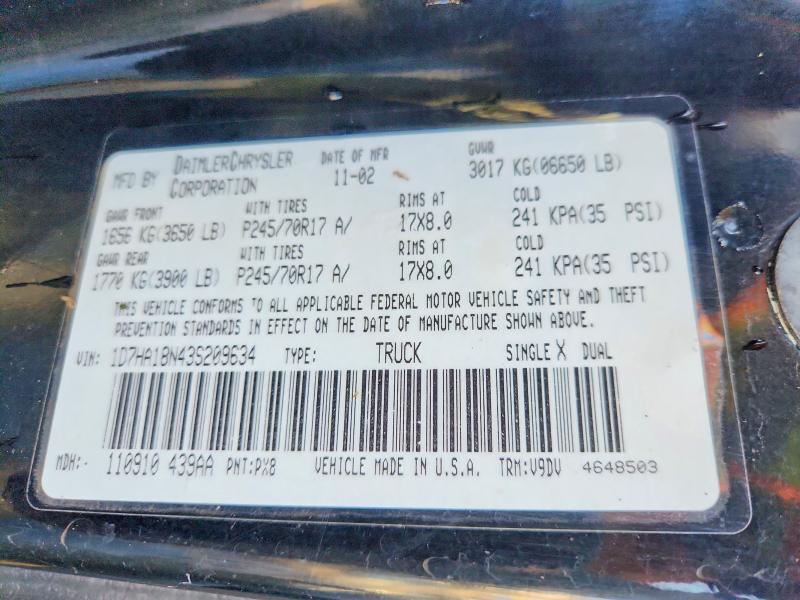 Aukcja sprzedaży 2003 Dodge Ram 1500, vin: 1D7HA18N43S209634, numer aukcji: 76404325