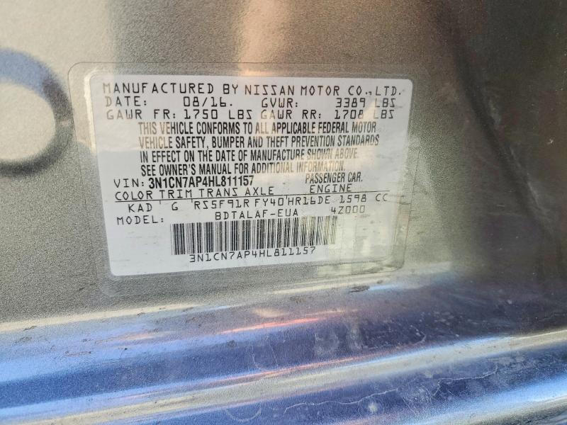 77395395 :رقم المزاد ، 3N1CN7AP4HL811157 vin ، 2017 Nissan Versa مزاد بيع
