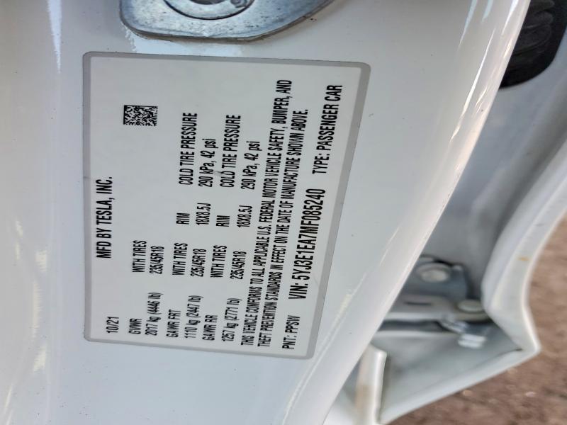 76539105 :رقم المزاد ، 5YJ3E1EA7MF085240 vin ، 2021 Tesla Model 3 مزاد بيع