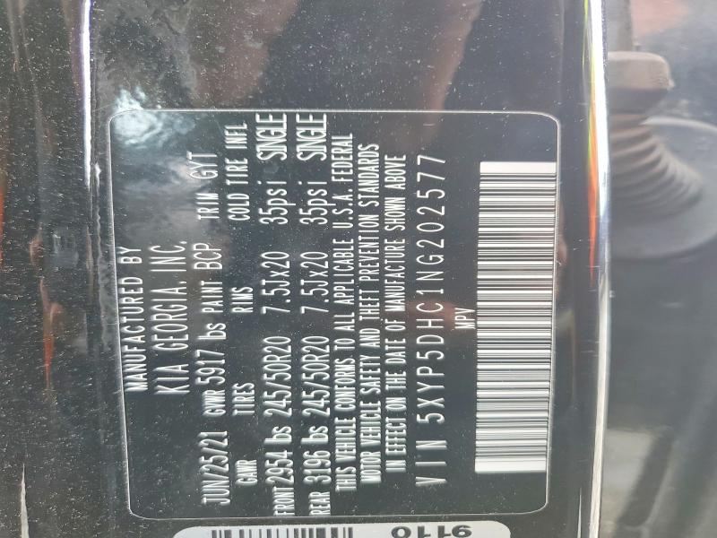 74844705 :رقم المزاد ، 5XYP5DHC1NG202577 vin ، 2022 Kia Telluride مزاد بيع