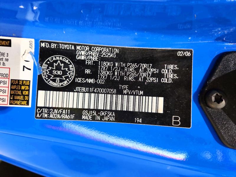 2007 Toyota Fj Cruiser მანქანა იყიდება აუქციონზე, vin: JTEBU11F470007058, აუქციონის ნომერი: 76342465