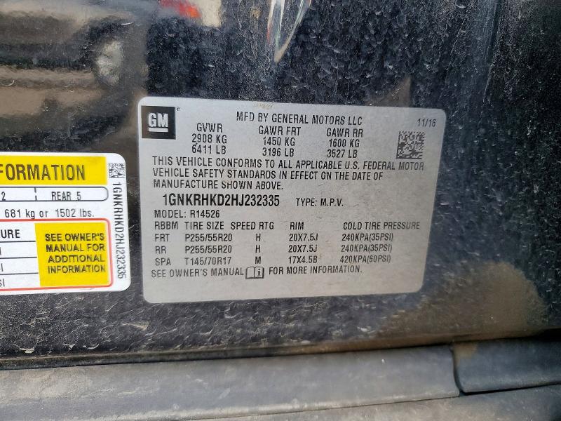 Продаж на аукціоні авто 2017 Chevrolet Traverse, vin: 1GNKRHKD2HJ232335, номер лоту: 76481635