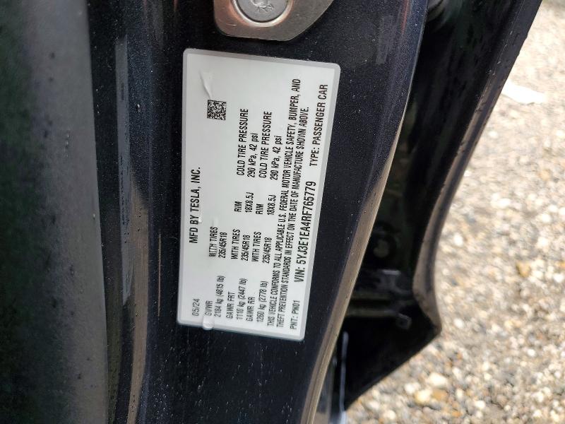 2024 Tesla Model 3 მანქანა იყიდება აუქციონზე, vin: 5YJ3E1EA4RF765779, აუქციონის ნომერი: 75768755