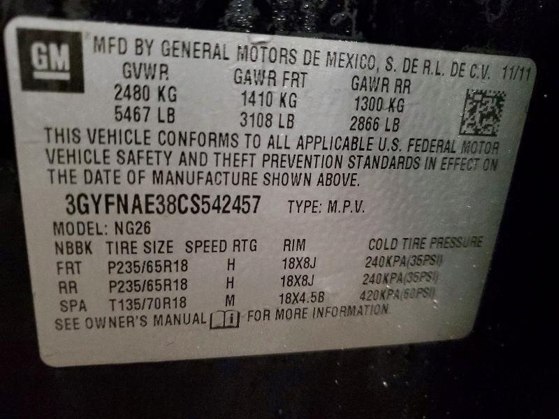 78854895 :رقم المزاد ، 3GYFNAE38CS542457 vin ، 2012 Cadillac Srx مزاد بيع