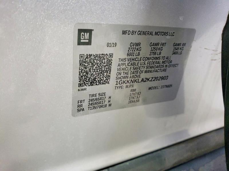 Aukcja sprzedaży 2019 Gmc Acadia, vin: 1GKKNKLA2KZ202903, numer aukcji: 75840765