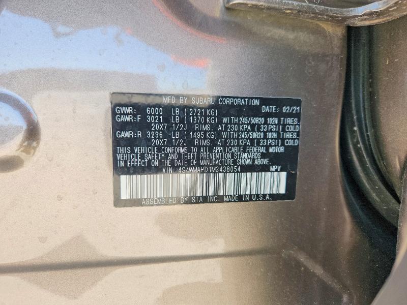 Aukcja sprzedaży 2021 Subaru Ascent, vin: 4S4WMAPD1M3438054, numer aukcji: 74541825