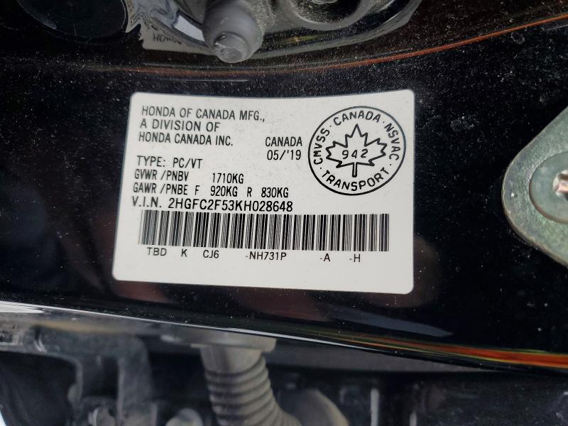 Aukcja sprzedaży 2019 Honda Civic, vin: 2HGFC2F53KH028648, numer aukcji: 76359075