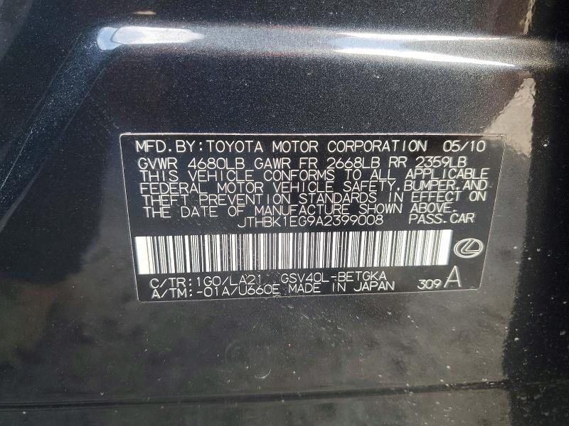 Продажа на аукционе авто 2010 Lexus Es 350, vin: JTHBK1EG9A2399008, номер лота: 79261365
