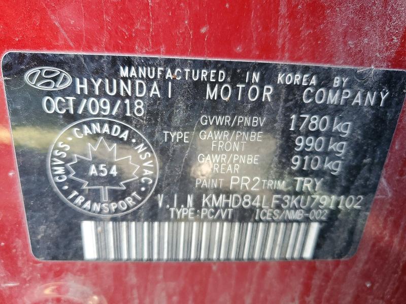 Aukcja sprzedaży 2019 Hyundai Elantra, vin: KMHD84LF3KU791102, numer aukcji: 75392975