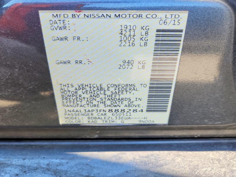 2015 Nissan Altima მანქანა იყიდება აუქციონზე, vin: 1N4AL3AP3FN888284, აუქციონის ნომერი: 75303055