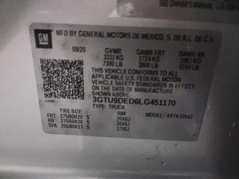 Aukcja sprzedaży 2020 Gmc Sierra, vin: 3GTU9DED6LG451170, numer aukcji: 79225975