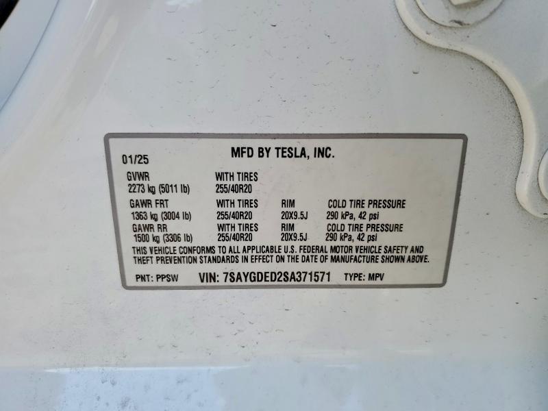 Aukcja sprzedaży 2025 Tesla Model Y, vin: 7SAYGDED2SA371571, numer aukcji: 73531865
