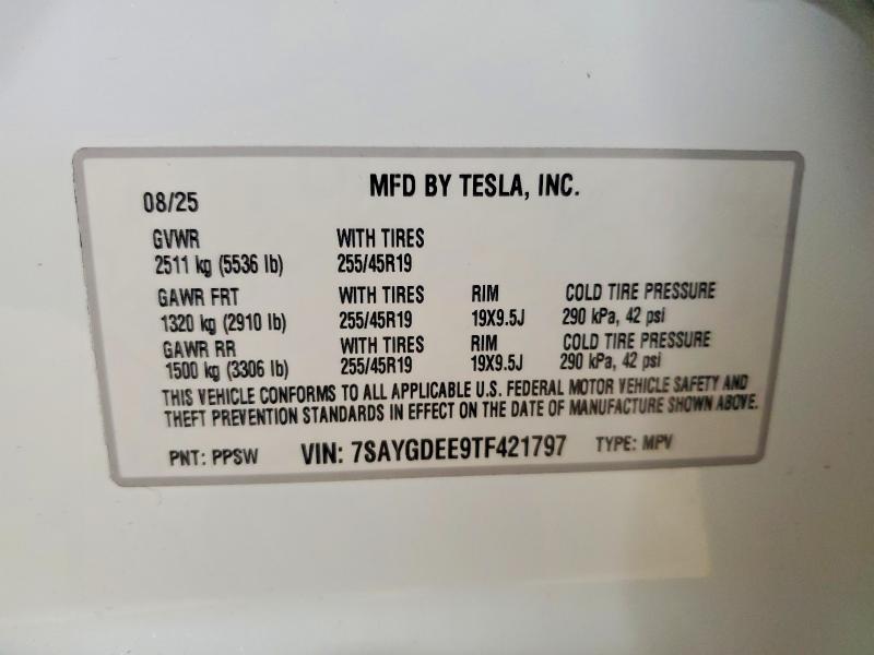 Продаж на аукціоні авто 2026 Tesla Model Y, vin: 7SAYGDEE9TF421797, номер лоту: 78252175