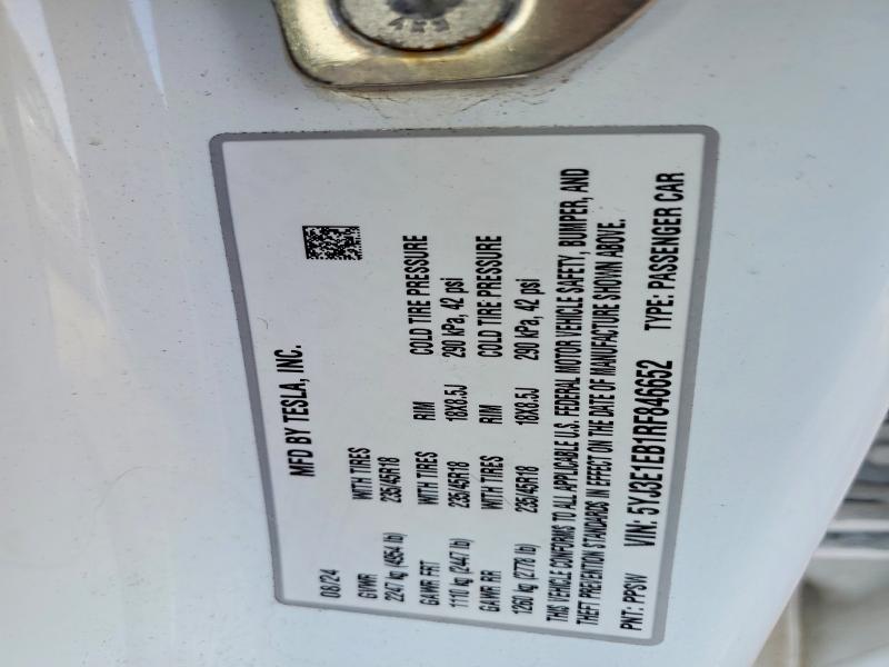 Aukcja sprzedaży 2024 Tesla Model 3, vin: 5YJ3E1EB1RF846652, numer aukcji: 78775715
