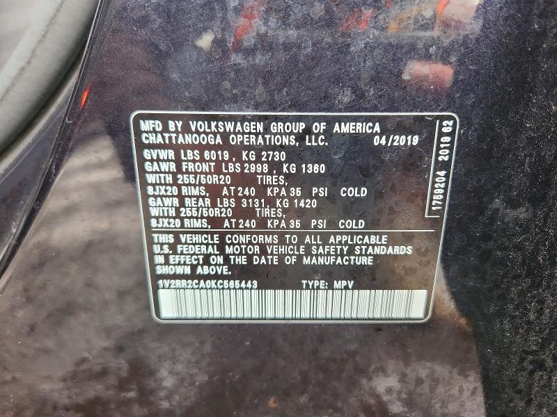 77984615 :رقم المزاد ، 1V2RR2CA0KC565443 vin ، 2019 Volkswagen Atlas مزاد بيع