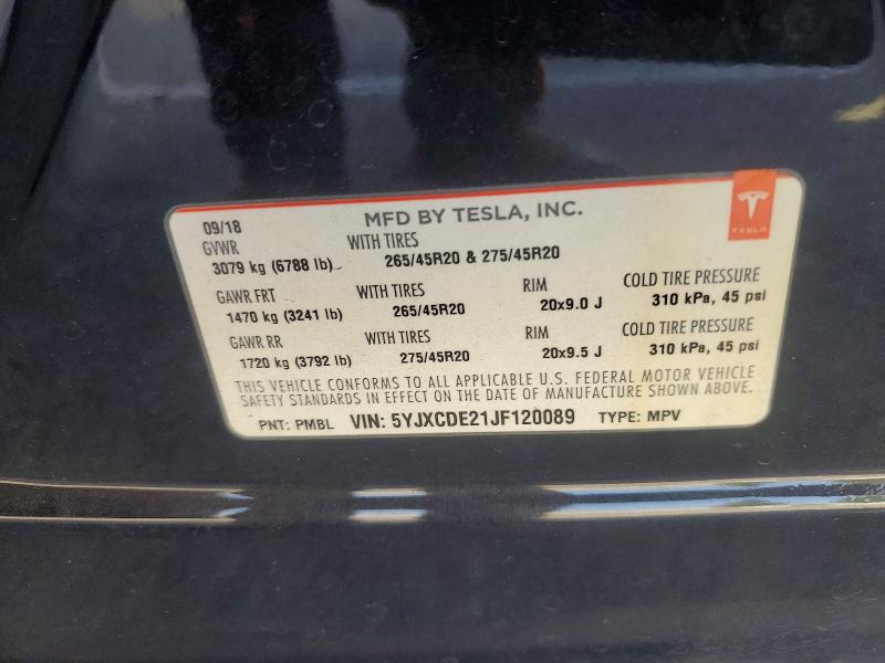75759705 :رقم المزاد ، 5YJXCDE21JF120089 vin ، 2018 Tesla Model X مزاد بيع