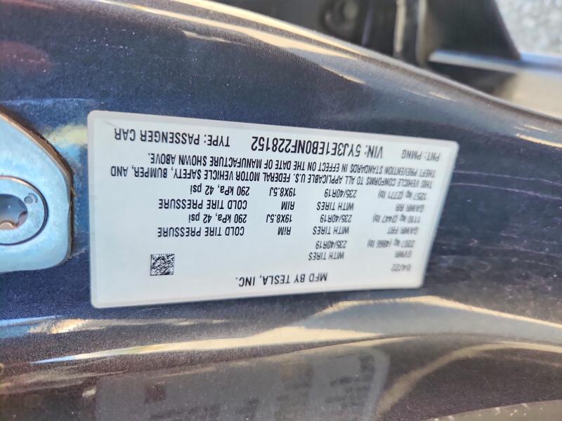 2022 Tesla Model 3 მანქანა იყიდება აუქციონზე, vin: 5YJ3E1EB0NF228152, აუქციონის ნომერი: 78482885