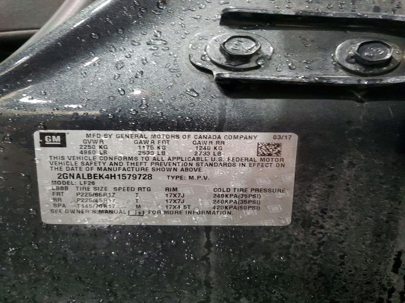 76057065 :رقم المزاد ، 2GNALBEK4H1579728 vin ، 2017 Chevrolet Equinox مزاد بيع
