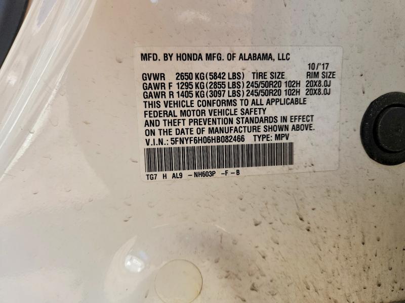 2017 Honda Pilot მანქანა იყიდება აუქციონზე, vin: 5FNYF6H06HB082466, აუქციონის ნომერი: 77667535