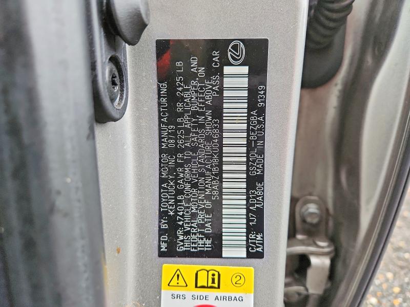 77583345 :رقم المزاد ، 58ABZ1B18KU046833 vin ، 2019 Lexus Es مزاد بيع