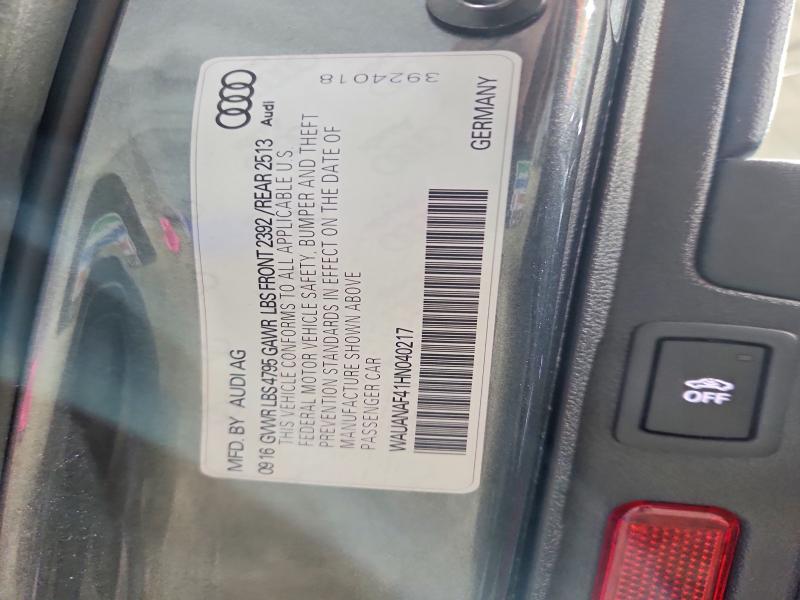 2017 Audi A4 Premium მანქანა იყიდება აუქციონზე, vin: WAUANAF41HN040217, აუქციონის ნომერი: 75697055