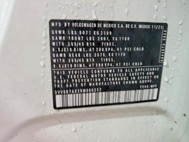 2024 Volkswagen Tiguan მანქანა იყიდება აუქციონზე, vin: 3VV8B7AX3RM060237, აუქციონის ნომერი: 77353285