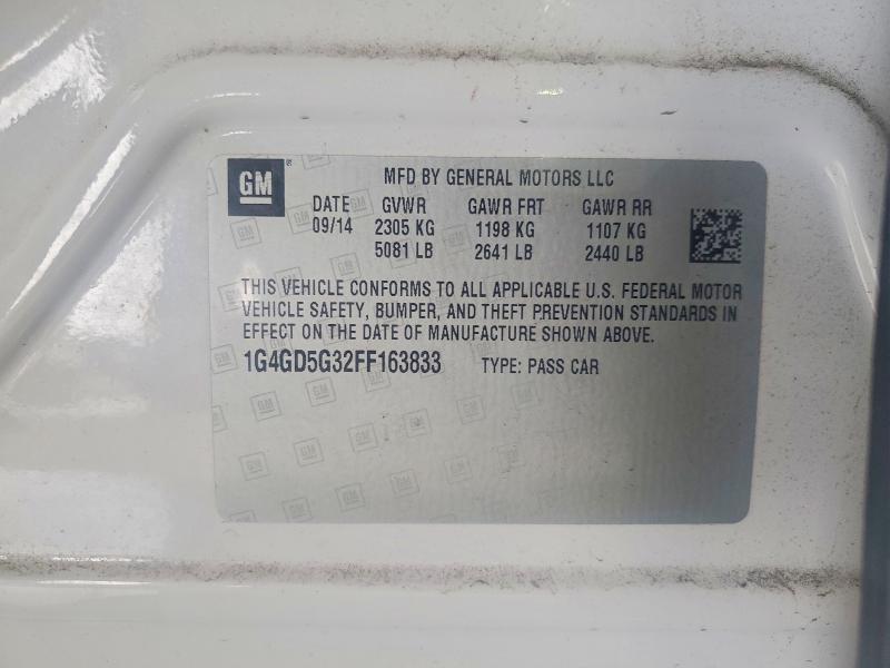 2015 Buick Lacrosse მანქანა იყიდება აუქციონზე, vin: 1G4GD5G32FF163833, აუქციონის ნომერი: 76384915