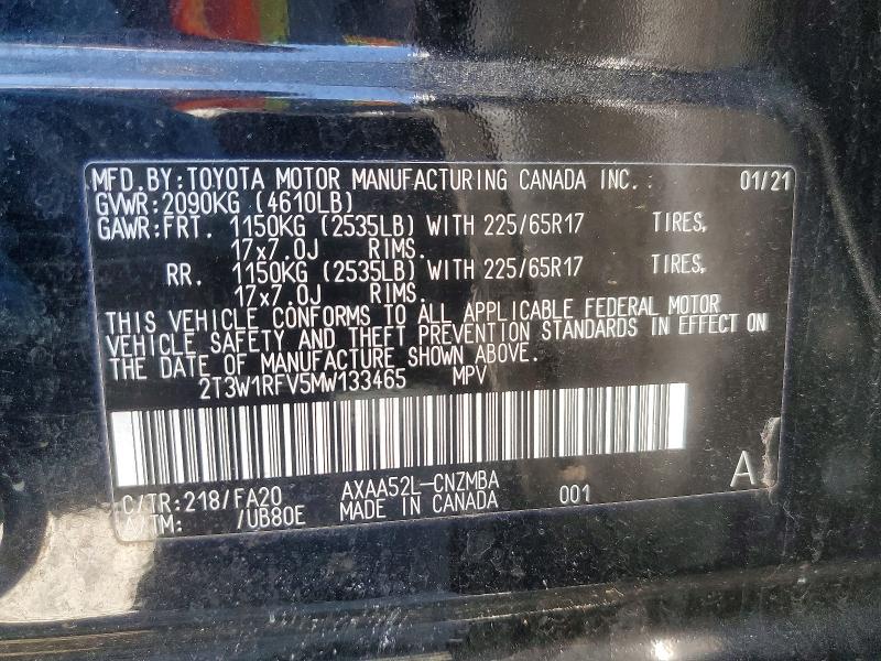 Продаж на аукціоні авто 2021 Toyota Rav4, vin: 2T3W1RFV5MW133465, номер лоту: 78713535