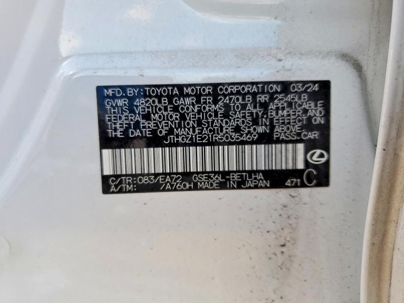 72491645 :رقم المزاد ، JTHGZ1E21R5035469 vin ، 2024 Lexus Is 350 مزاد بيع